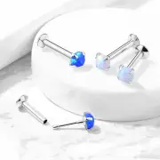 2 PC Prong Set Opal Stone Push In Ear Cartilage Helix Labret Tragus Stud 16G