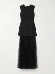 [Adam Lippes] Adam Lippes - Layered Fil Coupé Silk And Grain De Poudre Wool-blend Peplum Maxi Dress - Black - US4 US 4 Black
