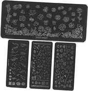 Healvian 4pcs Nail Template Nail Art Stamping Templates Rhinestone Glue Nail Stickers Stencils Nail Polish Nail Tools for Manicure Nail Art Polish Finger Stand Nails Black Stainless Steel