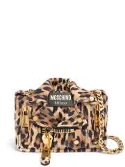 MOSCHINO Biker Leopard Print Suede Shoulder Bag New