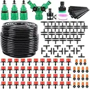 Drip Irrigation System,164FT 180 Pack Watering Drip Sprinkler System with Adjustable Dripper and 1/4" Tubing, Automatic drip Irrigation kit for Garden,Greenhouse, Flower Bed,Patio,Lawn