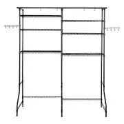 Adjustable Over-Washer and Dryer Storage Shelf with Hooks and Rods