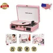 Vintage Light Pink Suitcase Record Player - Bluetooth 3-Speed Turntable