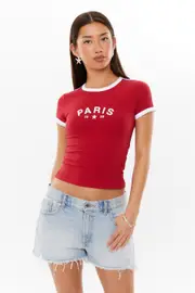 [Supré] Supré - Candi Fitted Ringer Tee - Lipstick red/paris M LIPSTICK RED/PARIS