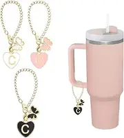 [SHIXPIOV] 3 Pieces Letter Pendants for Stanley Cup, Bead Necklace, Accessories, Stanley Cup, Initial Pendant for Handle, Water Bottle, Jewellery, Mug, Name ID, Letter with Butterfly
