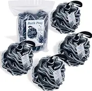 Bath Shower Pouf - Bamboo Charcoal Infused Large Mesh Sponge Loofah Ball 60 g - Body Scrubber - Cleansing and Exfoliating - for Men Women Kids (4-Pack)