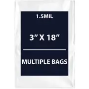 1.5Mil 3" X 18" | LDPE Clear Flat Poly Bags, Flexible & Durable | Multiple Bags