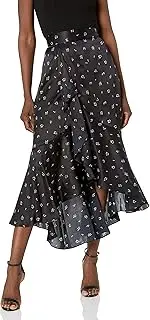[The Kooples] Women's Floral Print Midi Skirt with Layered Assymetrical Hem