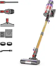 [coovy] Cordless Vacuum Cleaner SU7, 580W 45Kpa 70 Minutes Runtime Stick Vacuum with Touch Screen, Anti-Tangle Wireless Powerful Lightweight Vac for Home Pet Hair Carpet Hardwood, Gold