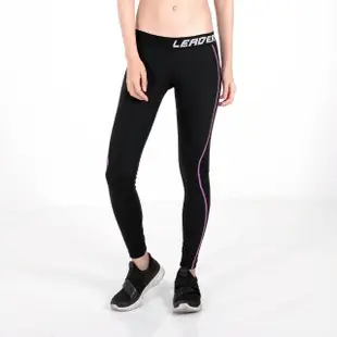 【Leader】女性專用 colorFit運動壓縮緊身褲(紫線條)