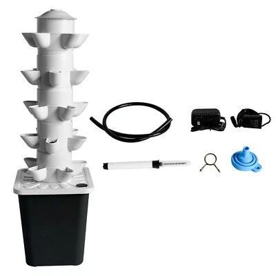 Hydroponic Growing 25-pod System Black Vertical Garden w/ Pump + Plug BPA-Free