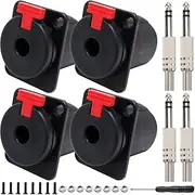 6.35mm (1/4") Female Stereo Socket Panel Mount Jacks, 1/4 Inch Female Stereo and Mono/TRS and TS Audio Socket with 6.35mm Heavy Duty TRS Mono Male Solder Plug (4 Pack)