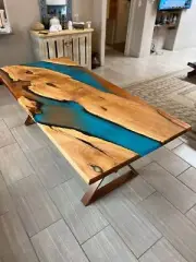 Epoxy Resin Table Top, Resin Blue Dining Table, Wooden Table Live Edge Table Top