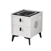 Oikiture Smart Bedside Table Wireless Charging LED 2 Drawers Nightstand White