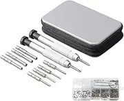 Precision Screwdriver Set, Eyeglass repair kit with 10-style screwdrivers/nose pads/4 in 1 portable screwdrivers/ear hook/tweezer for eyeglasses sunglass watch calculator (with 70-style screws)