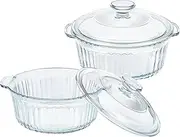 [M MCIRCO] 4-Piece Glass Casserole Baking Dish, Set of 2 Casseroles With Glass Lids, 1.7 Qt and 2.5 Qt, Round