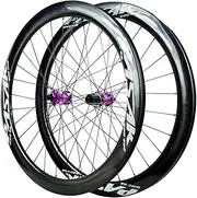 ZECHAO 700C Cycling Road Wheelset,Carbon Fibre 28 Hole Mid Lock Thru Axle Wheel Front 2 Rear 4 Bearings 7-12 Speeds for 700C*23C-45C Tires Wheelset(Purple 700C,12x100/12x142MM)
