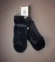 Women's Calvin Klein Faux Fur Logo Black Mittens One Size A2KG7186 Retail $48