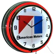 19" AMC American Motors Corp Double Neon Clock Garage Man Cave Decor (Red)