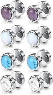 [BOPREINA] 4 Pairs Mens Fake Gauges Stud Earrings Set Stainless Steel Ear Piercing Faux Cheater Illusion Plugs Tunnel Flat Back Stud Earrings for Men Women 00G Gauge Look