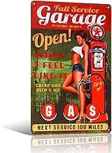 Tin Sign for Wall Garage Retro Decor Metal Poster Plaque Full Service Gas Station Open 24 Hours