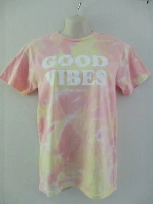 NEW GOOD VIBES LIFE IS GOOD TIE DYED T SHIRT PINK YELLOW WHITE UNISEX SMALL NWTS