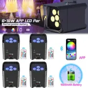 4x 108W RGBWA+UV 6LED Par Light Rechargeable Battery WiFi App Remote Stage Light