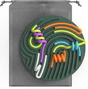 GAOQSEMG Sensory Activity Board Silicone Sensory Fidget Toy for Kids 3+ and Adults,Calming for Stress,Anxiety,ADHD & Autism,Includes Portable Travel Bag & 13 Colorful Soft Strings （Green,Round）
