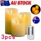 Set of 3 LED Flameless Pillar Candles Flickering Battery Operated With Remote