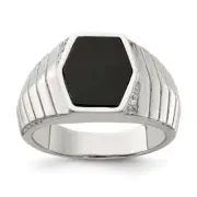 Sterling Silver Cubic Zirconia & Onyx Ring Size 11 for Men's 13.33gm