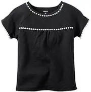 [Carter's] Little Girls' PomPom Trim Top-Black (Toddler)