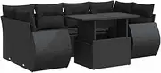 vidaxl 7-Piece Garden Sofa Set with Cushions Black Poly Rattan - Outdoor Patio Furniture with Adjustable Tabletop & Storage - Lounge & Dining Set