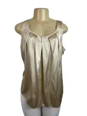 St. John Women's Metallic Tan Silk Sleevless Blouse Sz L - NWT