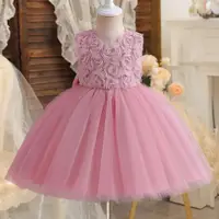 在飛比找蝦皮商城精選優惠-女嬰粉色蕾絲蓬蓬裙寶寶玫瑰公主裙小洋裙洗禮洋裝小女孩花童婚禮