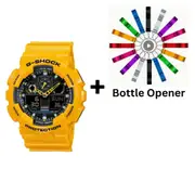 Casio G-Shock Analogue/Digital Mens Yellow XL-Series Watch GA-100A-9A Bottle Opener Bundle