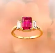 3.45 Ct Octagon Cut Natural Ruby Diamond Anniversary Ring 14K solid Yellow gold