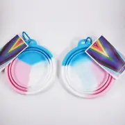 Lot of 2 PRIDE Collapsible Silicone Dog Bowl - 3 Cup Capacity - Transgender Flag