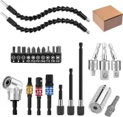 24Pcs Flexible Drill Bit Extension Set, 105°Right Angle Drill Attachmen, Rotatab