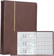 TsunNee Coin Collection Album 150 Pockets, Leather Cover Coin Collection Holder Book, Coin Storage Album with 24 Pockets Bill Commemorative Money Penny Holders for Collectors
