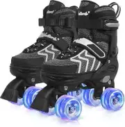 Nattork Kids Adjustable Roller Skates w/ Light up Wheels Size 3y 4y 5y 6y Black