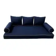 COVER ONLY-S3 Outdoor Daybed Mattress Bolster Pillow Contrast Trim Queen AD101