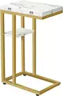Foldable End Table, Gold C Shaped Side Table with Storage Shelf, Small Snack Tab