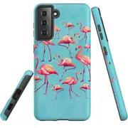 For Samsung Galaxy S21 FE Case Armour Cover, Flamingoes