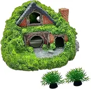 Generic Aquarium Decor House Cave,Fish Hideout Sturdy Creative for Betta Mini Garden Landscaping Hollow Hole Shelter Resin, Double Layer