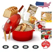 5QT Enameled Cast Iron Bread Oven with Proofing Basket & Baking Tools - Red