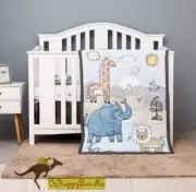 New Baby Boys 3 Pieces Cotton Nursery Bedding Crib Cot Sets-- Jungle Animals set