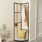 Triangle Corner Coat Rack Stand w/ Bottom Storage Shelf & Hooks Bedroom Entryway