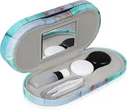 [HOUDERCO] 1Set Portable Case with Mirror Multi Purpose Eyeglass Holder Durable PU Material for Pocket Backpack Leak Design Marble