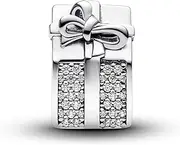 [PANDORA] Moments 793603C01 Sparkling Gift Box Charm Made of Sterling Silver with Zirconia Compatible Moments Bracelets, Rot, Sterling Silver, Cubic Zirconia