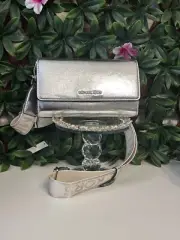 New Michael Kors Jet Set Item Large Wallet Crossbody Metallic Silver